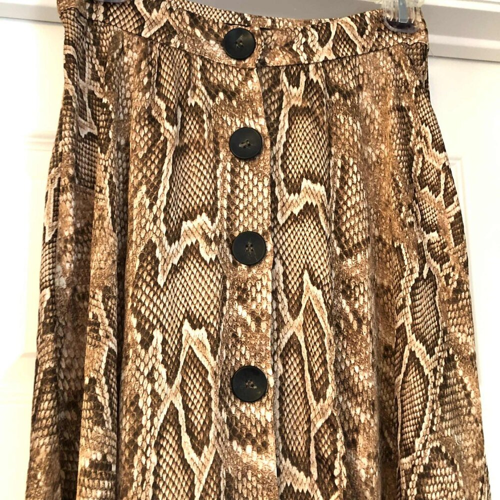 ZARA Silky Snake Print Button Down Front Maxi Skirt Tan S NWOT - Picture 4 of 6